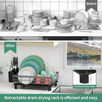 MOUKABAL Dish Drying Rack, Dish Rack, Large Dish Racks for Kitchen Counter, Drying Rack Kitchen with Removable Utensil Holder, Drainboard (Grey/Gray)