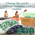 Cleanomic Compostable* Quart Size Food Storage Bags (25 Eco Zip) Freezer and Leak Proof, Also Available Gallon, Snack and Sandwich Size Bags