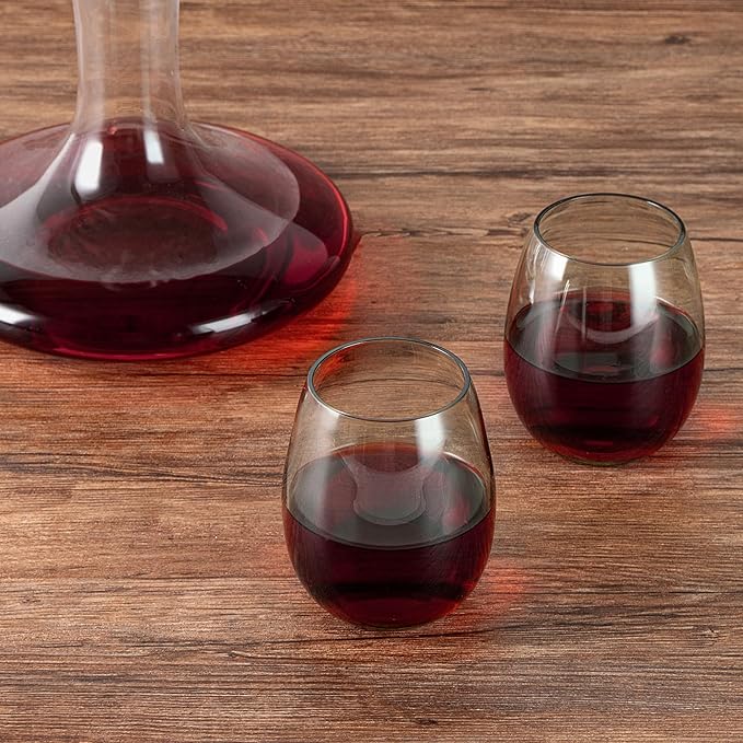 Restaurantware-Vetri 15 Ounce Wine Glasses, 6 Dishwashable Stemless Wine Glasses - No Lead, Durable, Green Glass Stemware, For Home, Bar, Or Restaurant, Serve Merlot, Chardonnay, Or Bordeaux