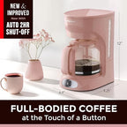 MUELLER HOME 12-Cup Pink Coffee Maker - Borosilicate Carafe, Auto-Off, Pink Kitchen Accessories, Reusable Filter, Anti-Drip, Kitchen Appliances, Keep-Warm Function, Kitchen Décor