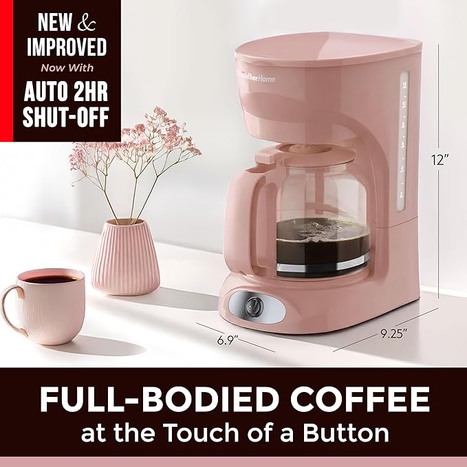 MUELLER HOME 12-Cup Pink Coffee Maker - Borosilicate Carafe, Auto-Off, Pink Kitchen Accessories, Reusable Filter, Anti-Drip, Kitchen Appliances, Keep-Warm Function, Kitchen Décor