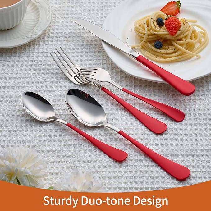 20 Piece Red 18/0 Flatware Utensil Set for 4, Include Dinner Knife,Dinner Forks,Dinner Spoons,Salad Forks,Teaspoons,Silverware Set for 4, Dishwasher Safe