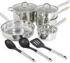 Oster Sangerfield 12-Piece Stainless Steel Cookware Set With Kitchen Tools, Non-Stick Pots and Pans, Durable Oven Safe Cookware for Home Cooking