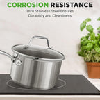 NutriChef 2 Quart Stainless Steel Pot with Lid - Heavy Duty Saucepan with Ergonomic Handles, For All Cooktops