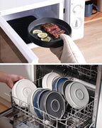 famiware Star 8.25" Pasta Bowls, Large Dinner Bowls Set of 4, Salad Bowl Plates, Shallow Bowls for Eating, Dark Charcoal & White Full Glaze Matte