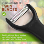 Spring Chef Stainless Steel Vegetable Y Peeler for Kitchen, Dishwasher Safe Potato Peelers with Ultra Sharp Blades & Soft Grip Handle, Perfect for Apple, Carrot, Cucumber, Veggie - Set of 2 - Black