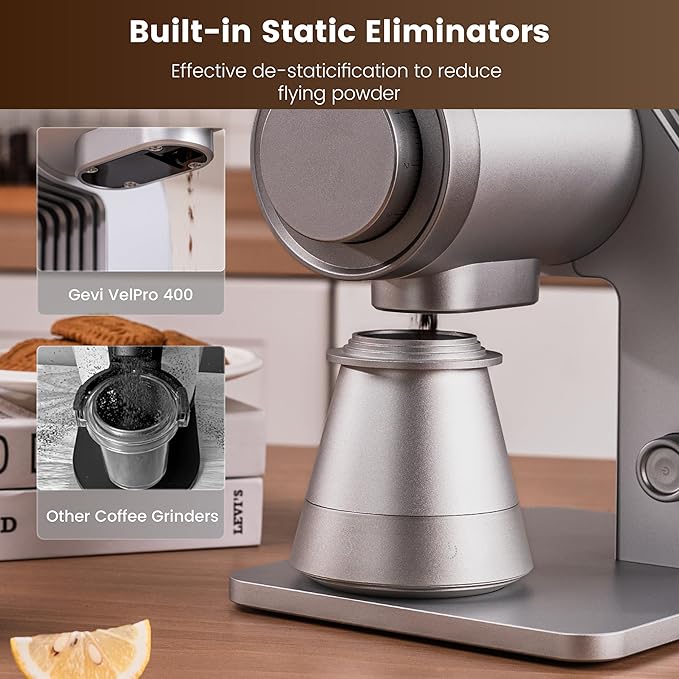 Gevi VelPro 400 Single Dose Espresso Grinder with Variable Speed, Stepless Adjustment, 64mm Titanium Flat Burr & Single Dosing Cup, Coffee Bean Grinder for Drip, French Press & Cold Brew-Silver