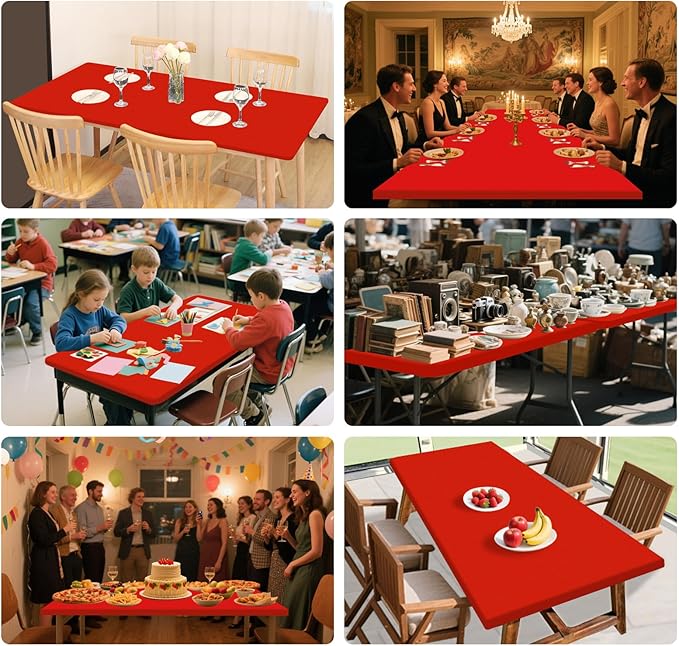 SereneGrace Elastic Table Cover, Windproof Tablecloth, 42x72 Inch Reusable Spandex Fitted Stretch 6-Foot Rectangle Table Cloth for Dining Room, Banquets, Events, Craft Displays, Parties, Red