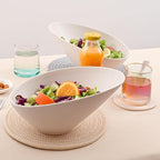 Bamboo Fiber Salad Bowls, 2 Packs Serving White, Compostable 33 Ounce Elegant White Angled Bowls for Salad, Pasta, Soup, Prep, Ideal for Home and Restaurant