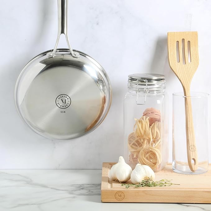 Martha Stewart Badgley Hybrid Nonstick 9.5 Inch TriPly Stainless Steel Fry Pan & Stay Cool Handle - Laser Etched Non-Toxic Nonstick Skillet - Dishwasher and Induction Safe