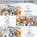 Facelle Stand Mixer, 10-Speed 6QT Kitchen Electric Mixer, Tilt-Head Food Mixer with Beater, Dough Hook, Wire Whip and Egg Separator, scraper for Most Home Cooks - Silver