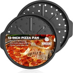 HONGBAKE 2 Pack Pizza Pan with Holes 12 Inch, Nonstick Pizza Tray for Oven with Widen Handles, Hot Air Pizza Crisper Tin, Round Baking Sheet for Frozen & Homemade Pizza, Grey
