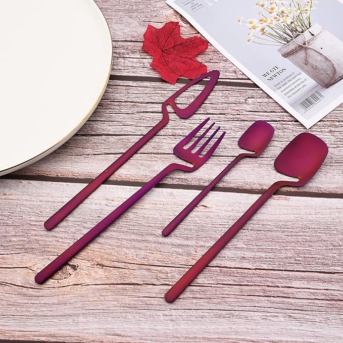 JASHII Flatware Set 32-piece Silverware Set Matte Finished Cutlery Set Service for 8 Include Knife/Fork/Spoon/Coffee spoon Dishwasher Safe (Purple)