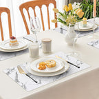 Romanstile Vinyl Placemats Set of 6-12 X 18 Inch - Heat Resistant Place Mats 100% Waterproof Oilproof Wipeable Reversible Faux Leather Table Mats for Kitchen/Dining/Party/Outdoor, Marble