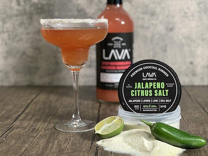 LAVA Premium Jalapeno Citrus Margarita Salt Cocktail Rimmer, All Natural Spicy Margarita Rimmer Salt, Sea Salt Rocks, Real Lime, No Silicon Dioxide, with Easy Screw-On Lid - 6oz