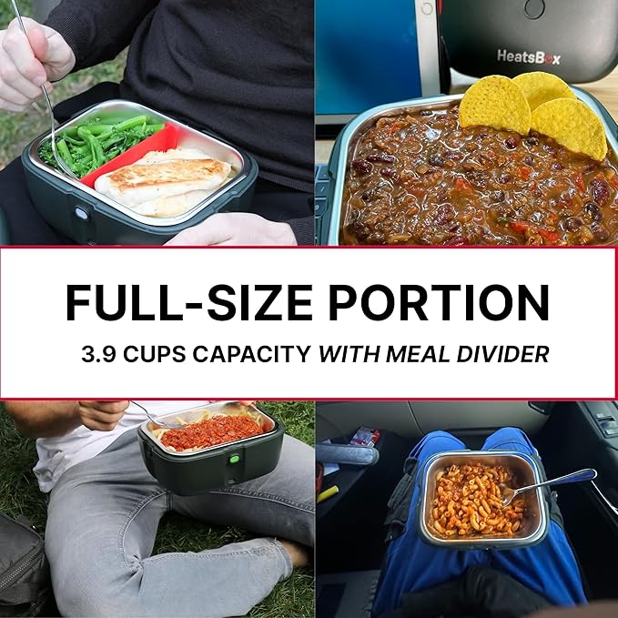 Go Cordless Electric Lunch Box 100W | Rechargeable Self Heating Container | App Control | 3.9 cups Battery Operated Food Warmer for Adults | Car, Truck, Office, Travel | 5V,12V,24V,110V