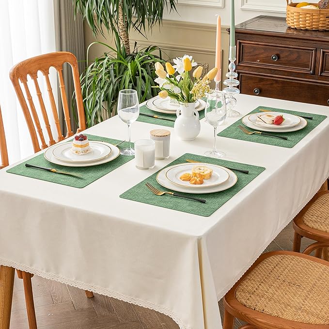 Romanstile Vinyl Placemats Set of 8-12 X 18 Inch - Heat Resistant Place Mats 100% Waterproof Oilproof Wipeable Reversible Faux Leather Table Mats for Kitchen/Dining/Party/Outdoor, Dark Green