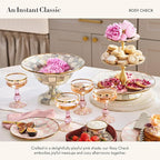 MACKENZIE-CHILDS Coupe Glass, Decorative Stemmed Cocktail Glass, 11 Ounces, Pink-and-White Rosy Check