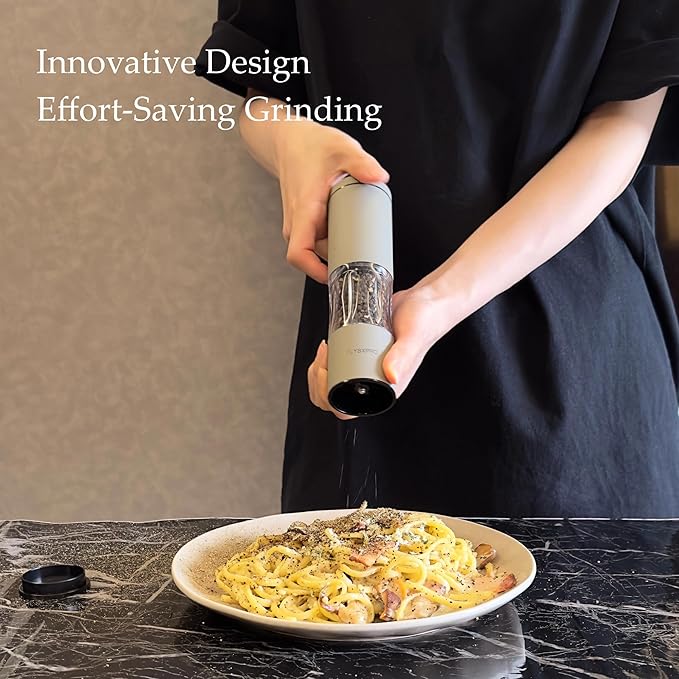 Salt and Pepper Grinder Set with Adjustable Coarseness | Manual Pepper Mill Grinder with Refillable Design | Ceramic Core | Kitchen Essential (2 Packs, Greige&Buttercream)