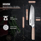 Huusk Japan Knife 7-Inch Santoku Chef Knife Professional Hand Forged High Carbon Steel Kitchen Knives, Japanese Santoku Knives for Meat Vegetables - Wood Handle, Father's Day Christmas Gift Men Women