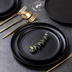 AmorArc Ceramic Dinner Plates Set of 6, Wavy Rim 10.5 Inch Stoneware Dish Set, Large Dinnerware Plates for Kitchen-Microwave&Dishwasher Safe, Scratch Resistant-Reactive Glaze Matte Black