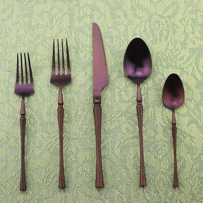 Gugrida Unique & Beautiful Flatware Set - 5 Piece Iridescent Silverware Sets | 18/10 Stainless Steel Reusable Cutlery Set | Purple Utensils Service For 1 with Dessert Fork, Knife, Spoon, Dinner Fork