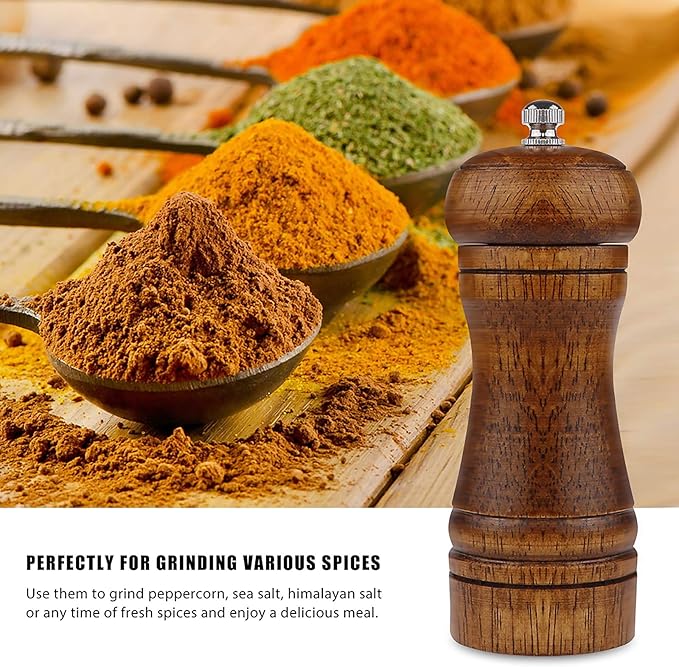 Pepper Mill - 5 inch Pepper Grinder Pepper Grinder Refillable Oak Salt and Pepper Grinder Set Sea Salt Grinder Ceramic Pepper Mill Grinder Adjustable Coarse to Fine pepper Grinder Mill (2Pack)