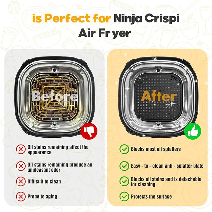 2 PCS Silicon Splatter Shield for Ninja Crispi Air Fryer Heat-Resistant Splash Guard,for Ninja Crispi Accessories,Crisp Containers,Crispy Replacement Parts Protects Kitchen from Oil– Black