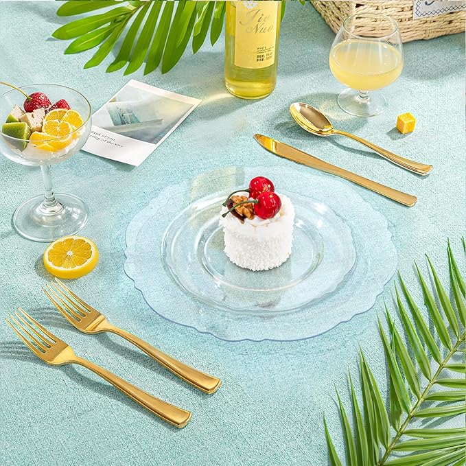 WDF 60pcs Clear Plastic Dessert Plates Disposable -7.5inch Small Disposable Clear Cake/Appetizer/Dessert Plastic Plates for Wedding, Party