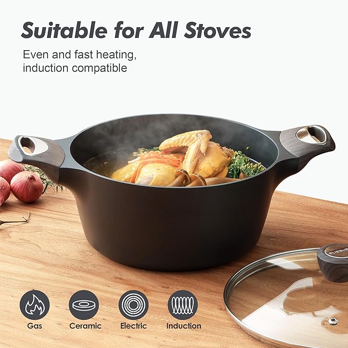 SENSARTE Nonstick Stock Pot with Lid, 4.5+6.6 QT Soup Pot Set Casserole Pot, Healthy Pasta Pot, Large Deep Cooking Pot, Big Sauce Pot Stew Pot, Induction Compatible, PFOA PFOS APEO Free, Black