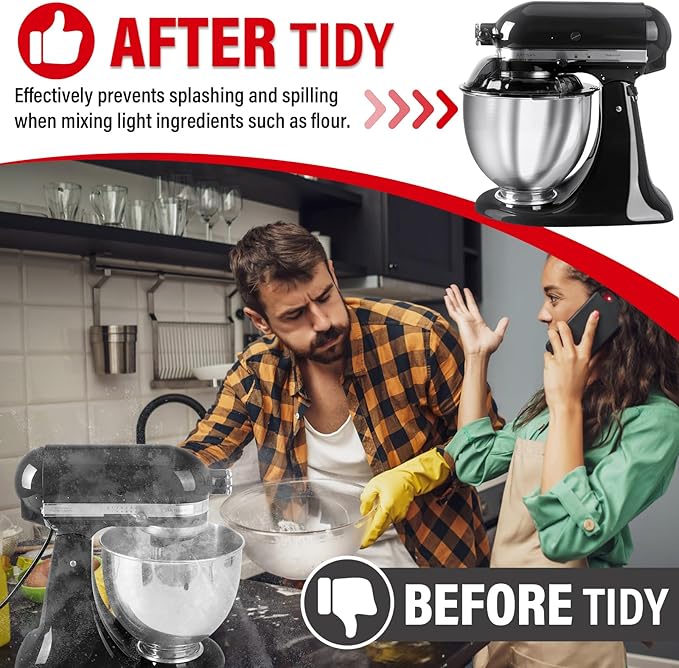 Pouring Shield for KitchenAid Tilt Head 4.5-5 QT (for Stainless Steel Bowls Only), for Kitchen aid Accessories and Attachments, Fully Enclosed Foldable Lid Mixer Bowl Cover, Not For Bowl Lift (Black)