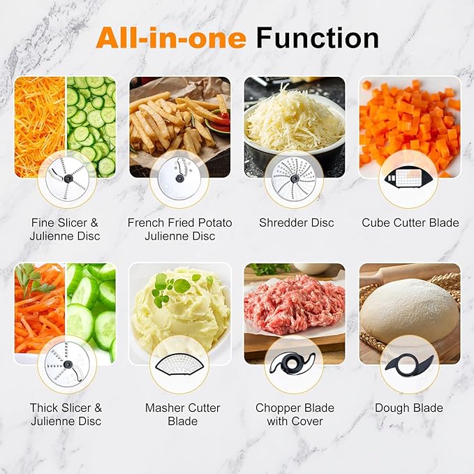Homtone 16 Cup Food Processor, Aluminum-Diecast Food Processors with Whisk, 5 Preset Modes Vegetable Chopper Electric, 8 Blades 11 Functions for Home Use, Stepless Speed Control, 650W, Sliver