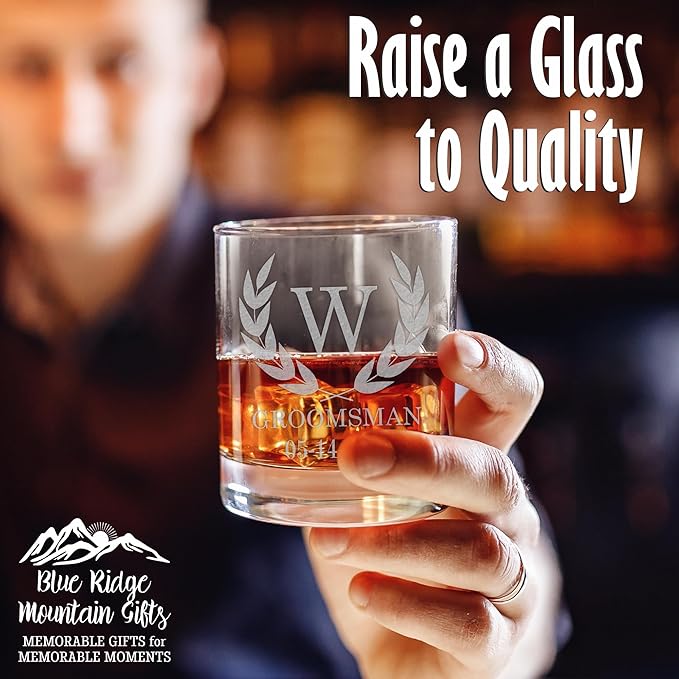 Blue Ridge Mountain Gifts 11 oz Engraved Whiskey Glass – Personalized Groomsmen Gift – Custom Etched Glass for Best Man & Wedding Party – Heavy Base, Groomsman Gifts (2)
