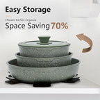 10 Pcs Pots and Pans Set Non Stick, Nonstick Kitchen Cookware Sets Detachable Handle, Induction Pots and Pans Set with Removable Handle, RV Cookware for Camping, Oven Safe, PFOS, PFOA Free, Green