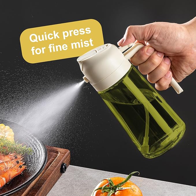 CXINYI - 16oz/470ml Olive Oil Dispenser for Kitchen with Stickers - 2 in 1 Olive Oil Sprayer for Cooking, Air Fryer, and Salad, White (Light-Proof Kitchen Gadget)