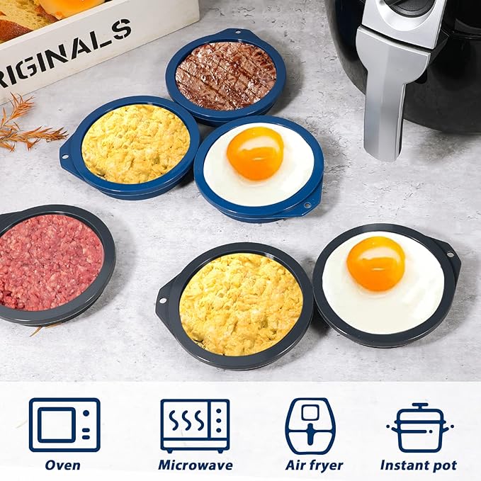 Webake 4 inch Silicone Air Fryer Egg Mold for Baking, Nonstick Microwave Egg Molds Mini Pancake, Muffin Top Pan, BPA Free Set of 6