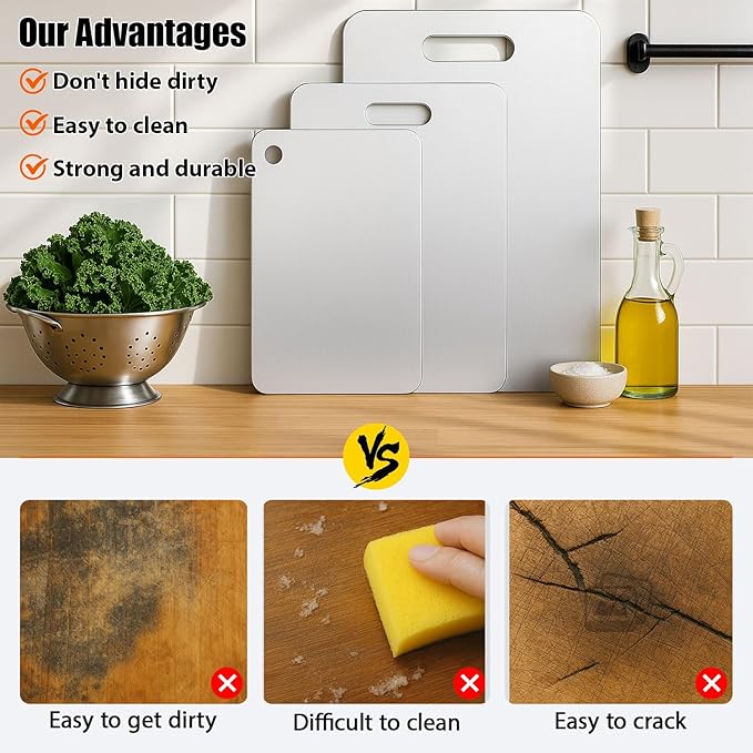 Titanium Cutting Board, 100% Pure Titanium Chopping Board for Kitchen, Hygiene & Durability Double Sided Cutting Board, Non toxic Chopping Board, Dishwasher Safe (13.2“ x 9.4”)