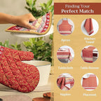 Maison d' Hermine Pot Holders Set 100% Cotton Heat Resistant Potholders 8" x 8" Hot Pads with Loop BBQ, Cooking, Baking, Grilling, Kitchen, Handling Hot Pans (Pack of 2, Sofia)