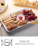 DELLING Large Serving Platter Set 12in White Rectangular Serving Plates/Salad Dish - Big Serving Trays for Parties Meat, Sushi, Dinner Plate Oven Safe Dinnerware Set of 3