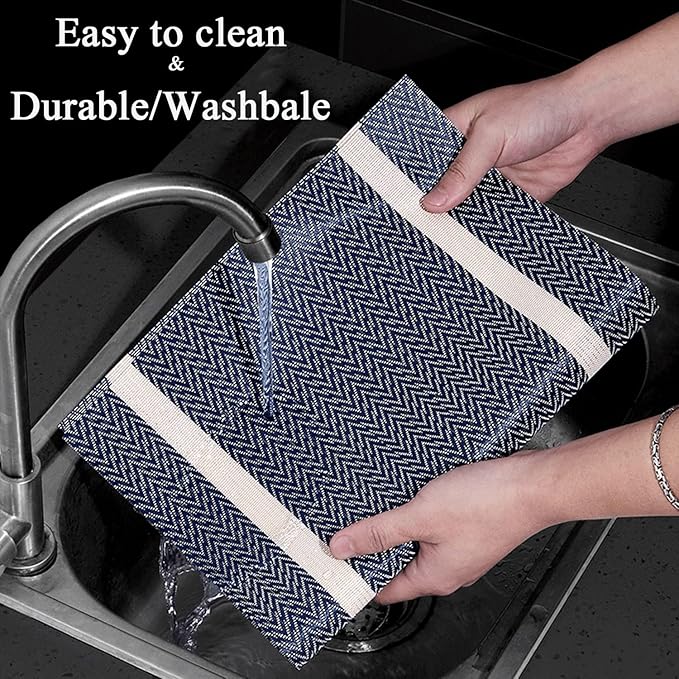 PIGCHCY Luxurious Placemats Set of 8, 18 x 12 inches Elegant Placemats Non-Slip Washable Durable Table Mats for Home/Dining Room Decoration (Dark Blue)