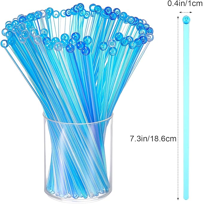 Mudder 100 Pieces Disposable Plastic Round Top Crystal Swizzle Sticks (Gradient Blue)