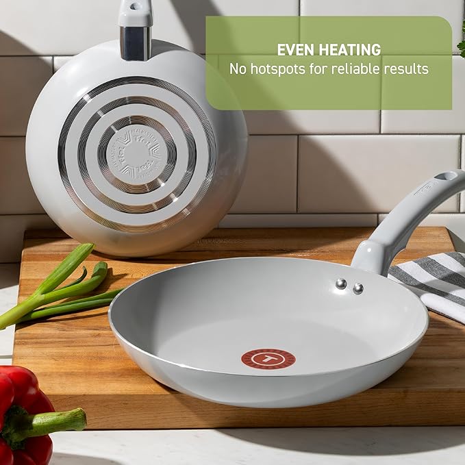 T-Fal Refresh Ceramic Nonstick Cookware Set, 12-Piece Ceramic Pots and Pans Set, Oven Safe to 350°F, Includes Stockpot, Griddle, Frying Pans, & Utensils, Dusty Rose