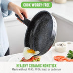 GreenLife 10 Piece Nonstick Pots & Pans Set, Detachable Handle & Stackable Cookware Set, Non Toxic PFAS-Free Skillets, Induction Kitchen Pans, Space Saving, Serving Bowls, Oven Safe, Granite Black