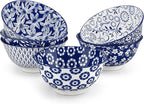 vancasso SELENE 24 oz Cereal Bowls set of 6, Ceramic Soup Bowls for Kitchen, Dishwasher & Microwave Oven Safe- for Cereal, Soup, Pasta, Salad, Blue & White Floral Design Bowl Set