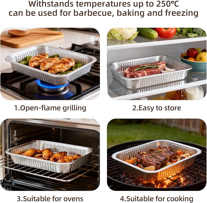 Aluminum Foil Pan with Lids, Heavy Duty Disposable Aluminum Baking Pans, 14.57"×10.63" Steam Table Pans for Cooking, Heating, Storing, Prepping Roasting and Chafing (5 Pack Silver w/Lids)