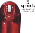 Hamilton Beach Professional 5-Speed Electric Hand Mixer with High-Performance DC Motor, Slow Start, Snap-On Storage Case, Stainless Steel Beaters, Dough Hooks & Whisk, Red and Chrome (62653)