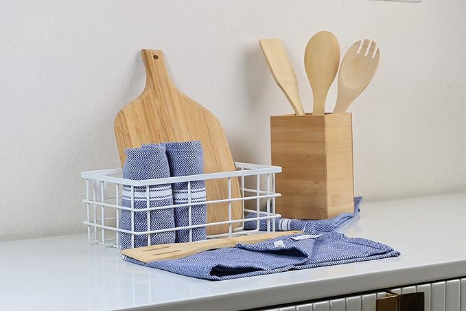 Lane Linen Kitchen Towel Set, 6 Pack 100% Cotton Hand Towels For Kitchen, Dish Towels For Drying Dishes, Lint Free, 14"x25", Good For Cleaning Windows, Ceramic Surface, Glass Stovetops - Blue Chambray
