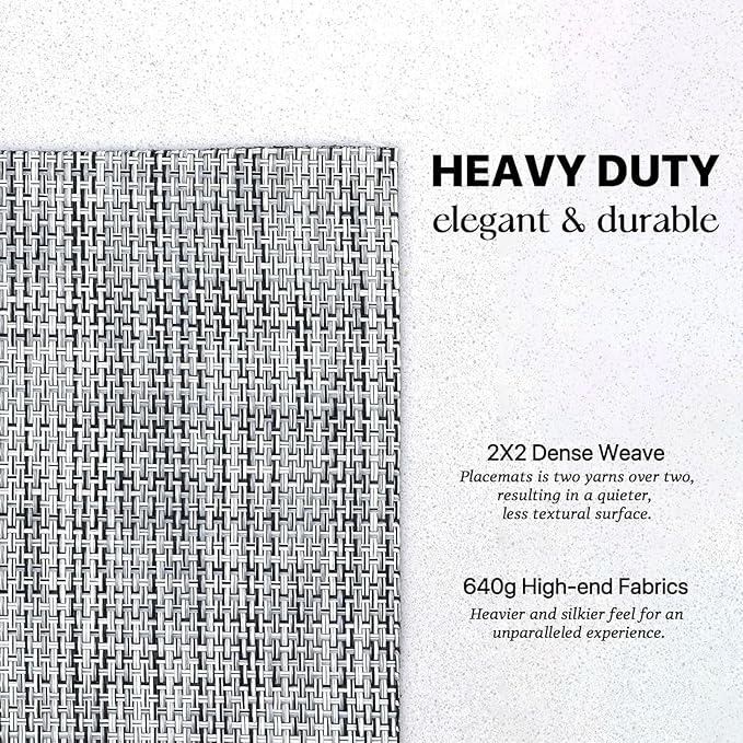 LEXMORE PVC Woven Placemats 6 PCS Wipeable Indoor/Outdoor Table Mats Washable Vinyl Place Mats for Dining Table, Set of 6-Gray