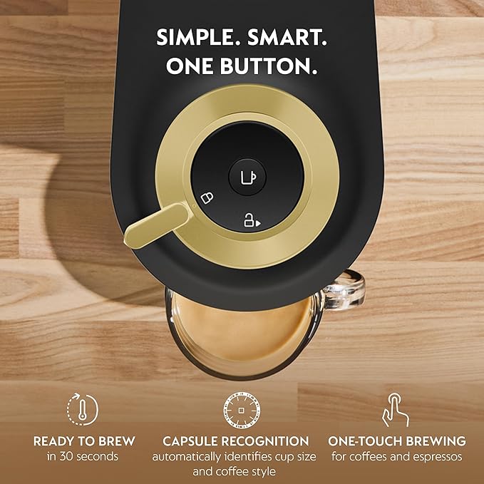 Nespresso Festive Vertuo Pop+ Deluxe Coffee and Espresso Maker by Breville with Milk Frother, Matte Black Gold