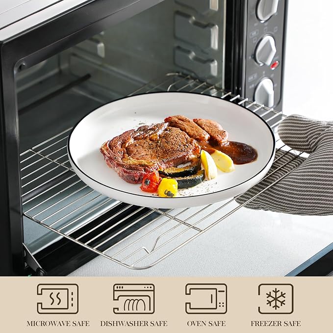 MALACASA Plates and Bowls Sets, 18 Pieces Modern Porcelain Dinnerware Set for 6 White Kitchen Dinner Ware Set wtih Black Rim Ceramic Dishware Dishes Microwave and Dishwasher Safe, Series LUNA